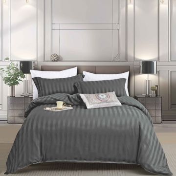 Lenjerie cu elastic 140x200 cm, Damasc, Atlas V3 Gri Inchis (Finet)