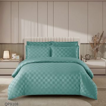 Lenjerie cu elastic 180x200cm, Damasc, Cubic V11 Verde (Finet)