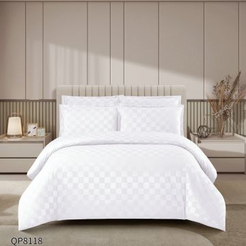 Lenjerie cu elastic 180x200cm, Damasc, Cubic V13 Alb (Finet)