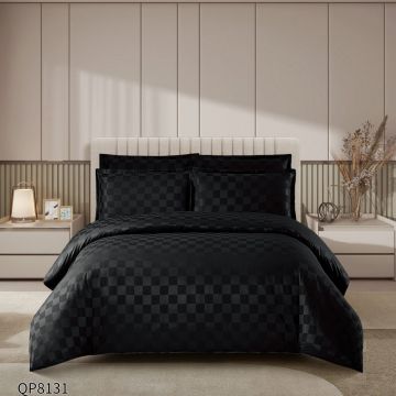 Lenjerie cu elastic 180x200cm, Damasc, Cubic V14 Negru (Finet)