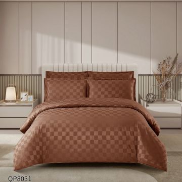 Lenjerie cu elastic 180x200cm, Damasc, Cubic V2 Maro (Finet)