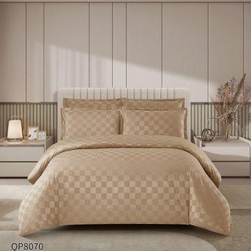 Lenjerie cu elastic 180x200cm, Damasc, Cubic V4 Bej (Finet)