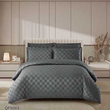 Lenjerie cu elastic 180x200cm, Damasc, Cubic V6 Antracit (Finet)