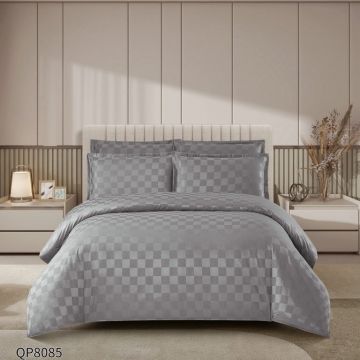 Lenjerie cu elastic 180x200cm, Damasc, Cubic V7 Gri Deschis (Finet)