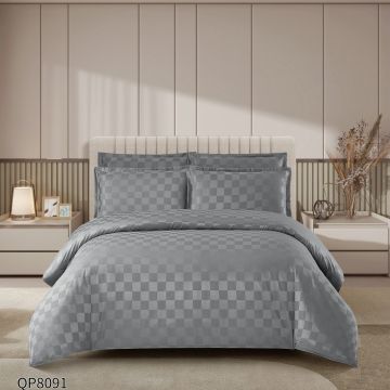 Lenjerie cu elastic 180x200cm, Damasc, Cubic V8 Gri Inchis (Finet)