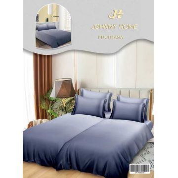 Lenjerie de Pat, 7 Piese, Bumbac Satinat Superior, cu 2 Pilote - Albastru Degrade