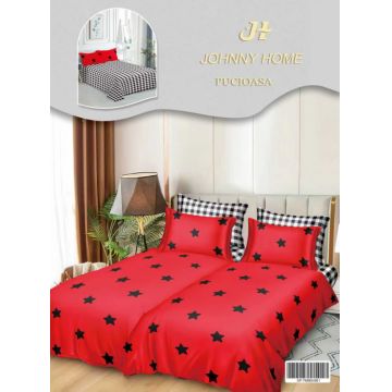 Lenjerie de Pat, 7 Piese, Bumbac Satinat Superior, cu 2 Pilote - Buline