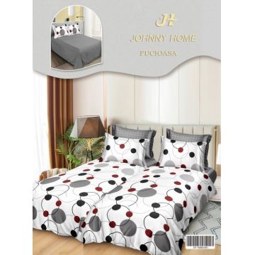 Lenjerie de Pat, 7 Piese, Bumbac Satinat Superior, cu 2 Pilote - Buline