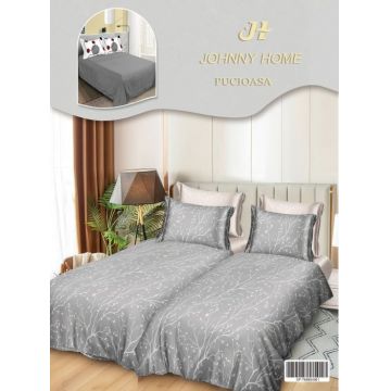 Lenjerie de Pat, 7 Piese, Bumbac Satinat Superior, cu 2 Pilote - Crengute