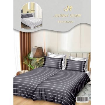 Lenjerie de Pat, 7 Piese, Bumbac Satinat Superior, cu 2 Pilote - Dungi