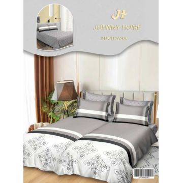 Lenjerie de Pat, 7 Piese, Bumbac Satinat Superior, cu 2 Pilote - Elegant