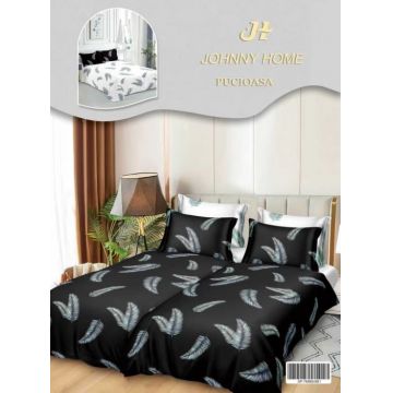 Lenjerie de Pat, 7 Piese, Bumbac Satinat Superior, cu 2 Pilote - Ferigi