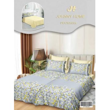 Lenjerie de Pat, 7 Piese, Bumbac Satinat Superior, cu 2 Pilote - Flori