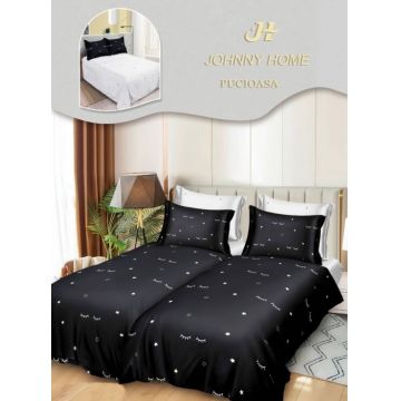 Lenjerie de Pat, 7 Piese, Bumbac Satinat Superior, cu 2 Pilote - Gene