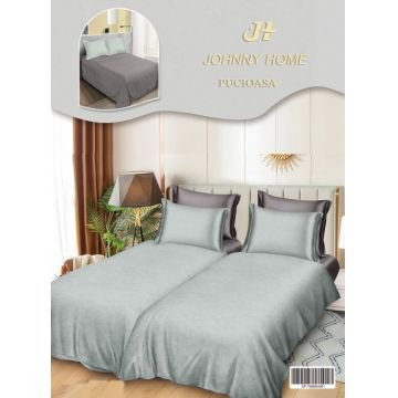 Lenjerie de Pat, 7 Piese, Bumbac Satinat Superior, cu 2 Pilote - Gri