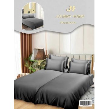 Lenjerie de Pat, 7 Piese, Bumbac Satinat Superior, cu 2 Pilote - Gri Degrade