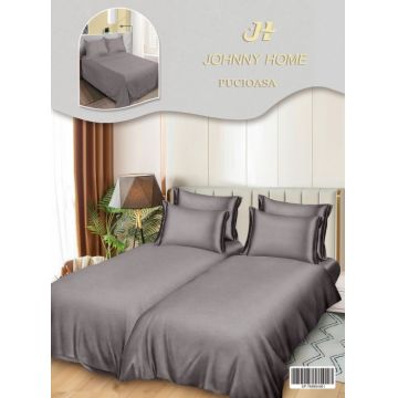 Lenjerie de Pat, 7 Piese, Bumbac Satinat Superior, cu 2 Pilote - Gri