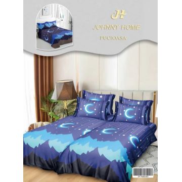 Lenjerie de Pat, 7 Piese, Bumbac Satinat Superior, cu 2 Pilote - Munti