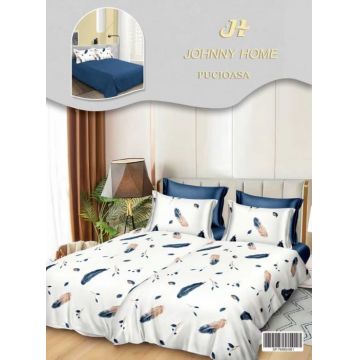 Lenjerie de Pat, 7 Piese, Bumbac Satinat Superior, cu 2 Pilote - Pene