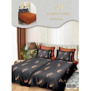 Lenjerie de Pat, 7 Piese, Bumbac Satinat Superior, cu 2 Pilote - Pene