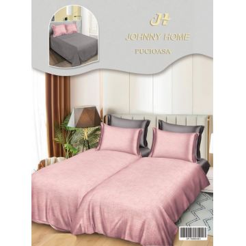 Lenjerie de Pat, 7 Piese, Bumbac Satinat Superior, cu 2 Pilote - Roz