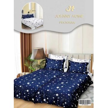 Lenjerie de Pat, 7 Piese, Bumbac Satinat Superior, cu 2 Pilote - Stelute