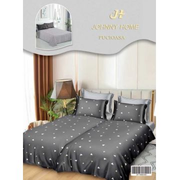 Lenjerie de Pat, 7 Piese, Bumbac Satinat Superior, cu 2 Pilote - Triunghiuri