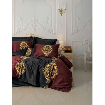 Lenjerie de pat dublu, Bumbac 100% Satinat Model Ebren Anthracite