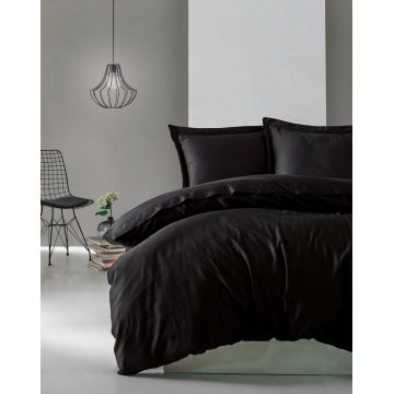 Lenjerie de pat dublu, Bumbac 100% Satinat Model Elegant Black