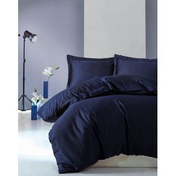 Lenjerie de pat dublu, Bumbac 100% Satinat Model Elegant Dark Blue