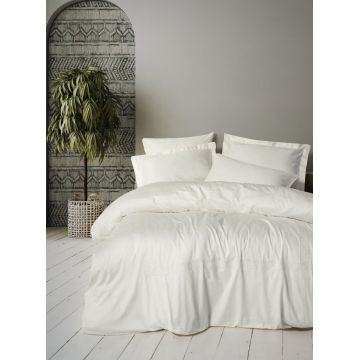 Lenjerie de pat dublu, Bumbac 100% Satinat Model Luxe Ecru