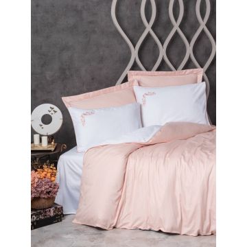 Lenjerie de pat dublu, Bumbac 100% Satinat Model Melinda Pink