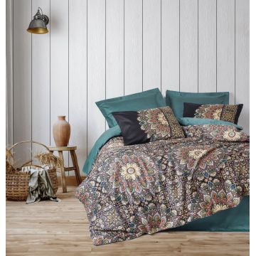 Lenjerie de pat dublu, Bumbac 100% Satinat Model Ornate Petrol