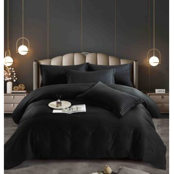 Lenjerie pat dublu 100% Damasc PREMIUM, 6 Piese, cu elastic