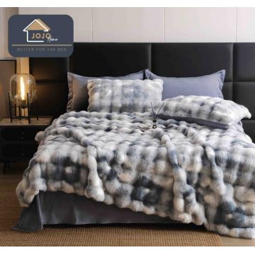 Lenjerie Pat Dublu 6 Piese, Super Pufoasa, din Blanita Artificiala de Iepure