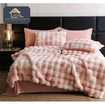 Lenjerie Pat Dublu 6 Piese, Super Pufoasa, din Blanita Artificiala de Iepure