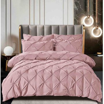 Lenjerie Pat Dublu Brodata cu Pliuri ,   6 Piese, Bumbac Finet, Cearceaf Elastic