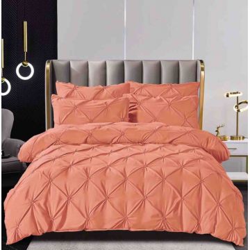 Lenjerie Pat Dublu Brodata cu Pliuri ,   6 Piese, Bumbac Finet, Cearceaf Elastic