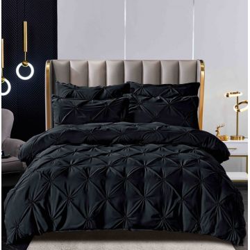 Lenjerie Pat Dublu Brodata cu Pliuri ,   6 Piese, Bumbac Finet, Cearceaf Elastic