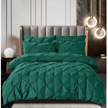 Lenjerie Pat Dublu Brodata cu Pliuri ,   6 Piese, Bumbac Finet, Cearceaf Elastic