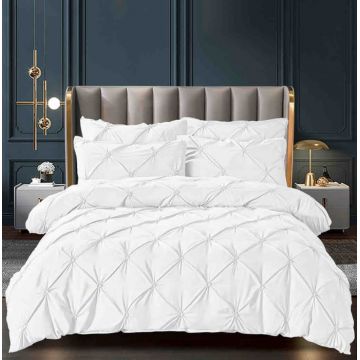 Lenjerie Pat Dublu Brodata cu Pliuri ,   6 Piese, Bumbac Finet, Cearceaf Elastic