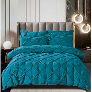 Lenjerie Pat Dublu Brodata cu Pliuri ,   6 Piese, Bumbac Finet, Cearceaf Elastic