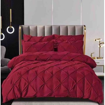 Lenjerie Pat Dublu Brodata cu Pliuri ,   6 Piese, Bumbac Finet, Cearceaf Elastic