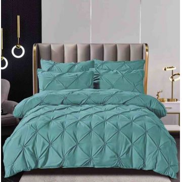 Lenjerie Pat Dublu Brodata cu Pliuri ,   6 Piese, Bumbac Finet, Cearceaf Elastic