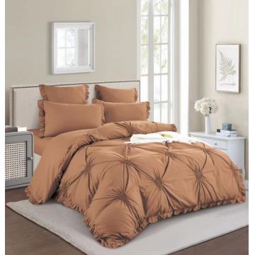 Lenjerie Pat Dublu, Bumbac Finet, 6 Piese, cu Elastic, Pliuri, Volanase si Inimioare Brodate