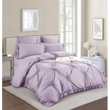 Lenjerie Pat Dublu, Bumbac Finet, 6 Piese, cu Elastic, Pliuri, Volanase si Inimioare Brodate