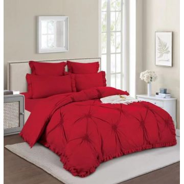 Lenjerie Pat Dublu, Bumbac Finet, 6 Piese, cu Elastic, Pliuri, Volanase si Inimioare Brodate