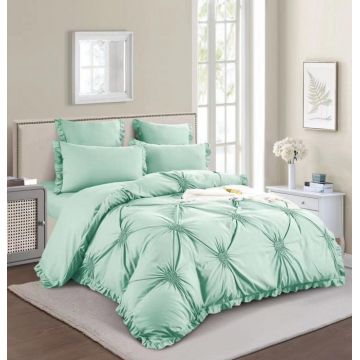 Lenjerie Pat Dublu, Bumbac Finet, 6 Piese, cu Elastic, Pliuri, Volanase si Inimioare Brodate