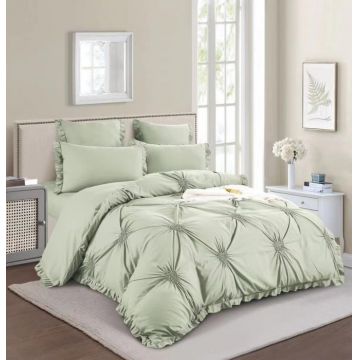 Lenjerie Pat Dublu, Bumbac Finet, 6 Piese, cu Elastic, Pliuri, Volanase si Inimioare Brodate