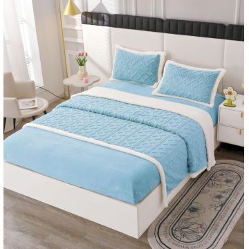 Lenjerie Pat Dublu Cocolino 4 Piese, cu Elastic, din Blanita Tricotata